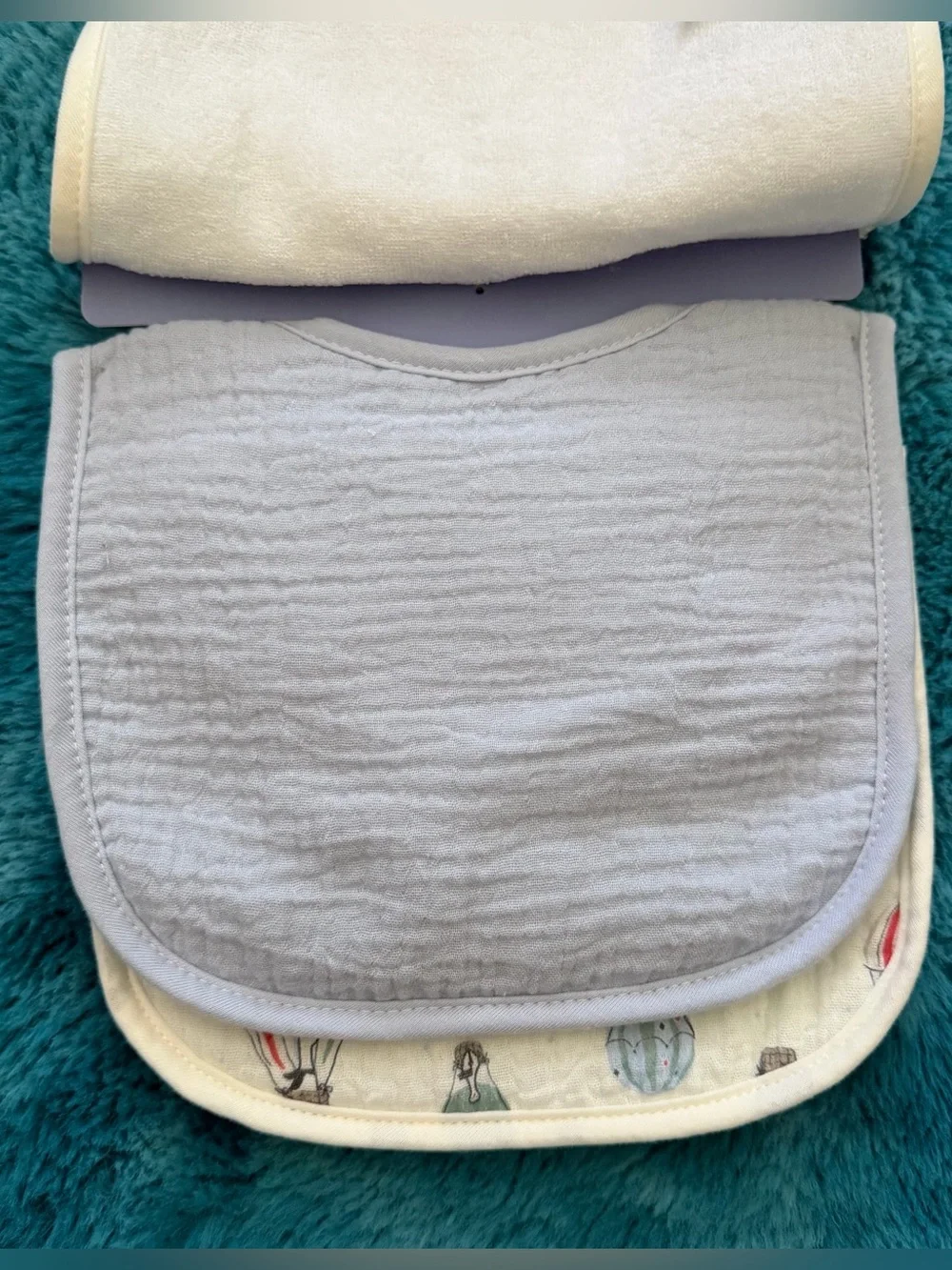 Ladi Ladi Cream & Blue Baby Bibs - 3 Pack